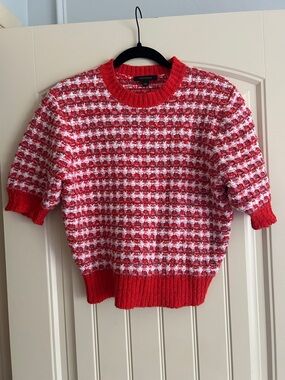 Ann Taylor Red and White Textured Knit Top